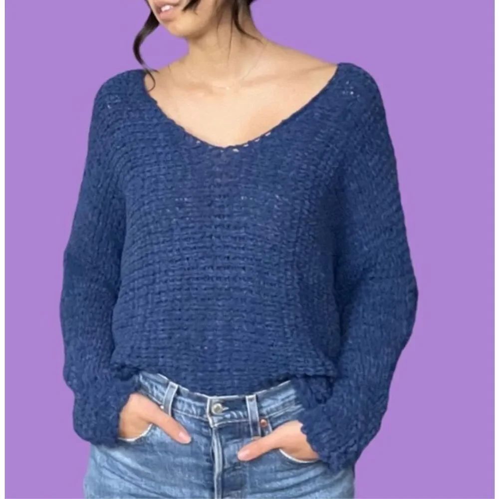 Free People Dolphin bay blue cozy sweater XS